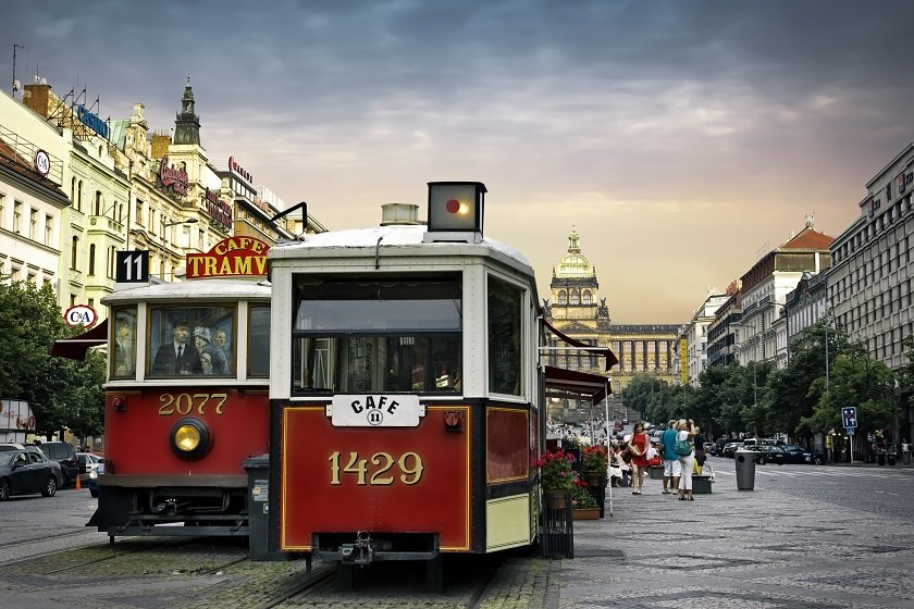 Old tram café on Wenceslas Square
